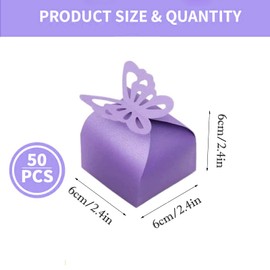 Wedding Candy Box, Pack of 50, Small Gift Box, Wedding Favour Boxes, Butterfly Gift Box, Guest Gift, Candy Boxes for Wedding, Birthday, Party, Christening, Baby Shower (Purple)