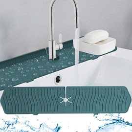 BIOPRONEXT Kitchen Sink Splash Guard Behind Faucet - Large 24 Inch Silicone Sink Faucet Mat Splash Guard - Premium Faucet Splash Mat - Universal Silicone Faucet Mat for Kitchen Sink (1 Pack, Green)