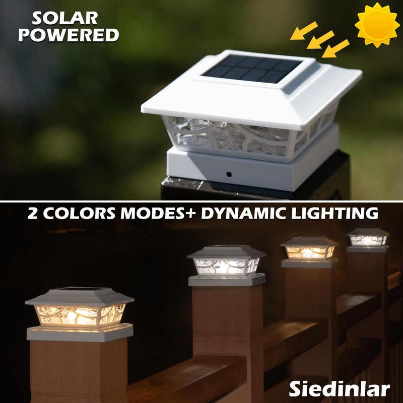 SIEDiNLAR Solar Post Lights Outdoor 4 Modes Deck Fence Post