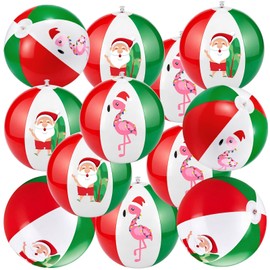 Jetec 12 Pcs Christmas in July Beach Balls 12" Inflatable Santa Flamingo