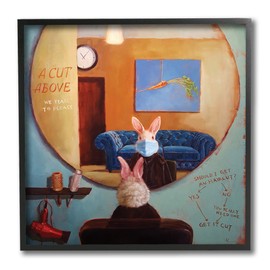Stupell Industries Rabbit at Hair Salon Funny Blue Face Mask, Designed by Lucia Heffernan Black Framed Wall Art, 12 x 12, Green
