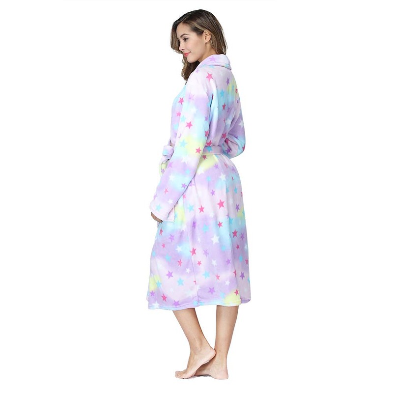 RONGTAI Womens Bathrobe Ladies Fleece Plush Warm Long Robes （X-Large,Star）