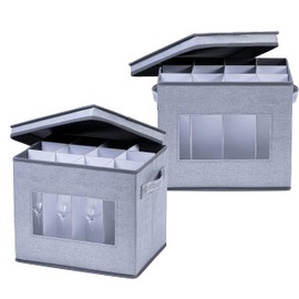 VENO 2 Pack Champagne Flute Glass Storage Box with Lid and Handles, Moving Boxes for Glasses, China Organizer Container, Glassware Holder, Dividers for 12 Glasses (Champagne Flute, 2 Pack)