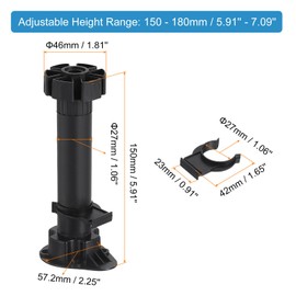 sourcing map Adjustable Legs, 8Pcs 46 x 150mm - Furniture Leveling Foot, Thin Legs Leveler Support Frame for Bed Sofa Coffee Table Bathroom Cabinet (Black)