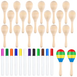 BOUBONI DIY Wooden Maracas for Kids, Mini Maracas for Mexican Fiesta, Cinco De Mayo, Party Supplies, with Multicolor Pens (40)