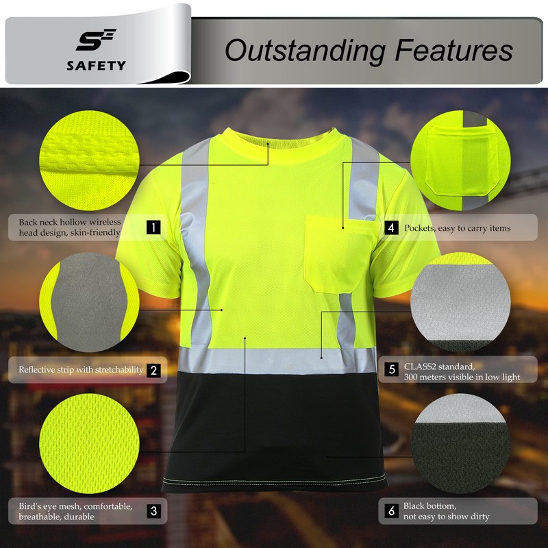 sesafety Hi Visibility Shirts for Men, Safety Shirts with Reflective