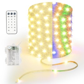 KepStars Battery Operated String Lights, 33ft 100 LED Warm White & Multicolor Fairy String Lights Battery Powered w/Remote & Timer for Indoor Outdoor Christmas Trees Decoration Bedroom Patio
