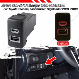 dreamrefit For Toyota Tundra FJ Cruiser Tacoma Type-A/C Premium USB Charger Adapter Switch