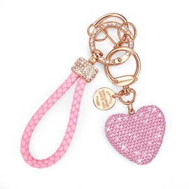 Heveer Heart Key Fob Car Keyring with Sparkling Rhinestones Rhinestone Key Ring for Women, pink, Elegant, feminine