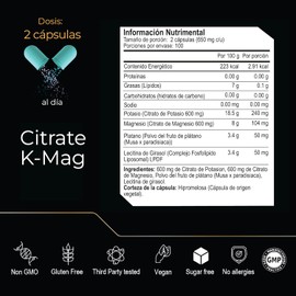 Citrate K + Mag – Citrato de Potasio y Citrato de Magnesio | 200 Cápsulas (1300mg por Porción) | Electrolitos Naturales | Eternal Nutrition – Ingredientes Premium de USA