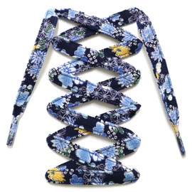 CocoLuck Crepe Shoelaces with Japanese Patterns, 46.1 inches (117 cm) - Navy