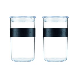 PRESSO Set of 2 Plastic Storage Jars, 1 Litre, Black