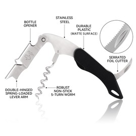 AVERZELLA Corkscrew Wine Opener, Heavy Duty Stainless Steel Wine Bottle Opener with Foil Cutter, Wine Key Bar Wine Accessories for Waiter Bartender Servers Men Lovers Gifts at Home Party (Black)
