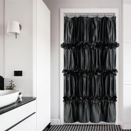 Homechoice Decor Spa Blue Ruffle Shower Curtain, Vintage Handcrafted Bow Tie Bath Curtain for Master Bathroom, Ruched Microfiber Bathroom Curtain with 12 Buttonholes, 72" W x 72" H (LQ-10)