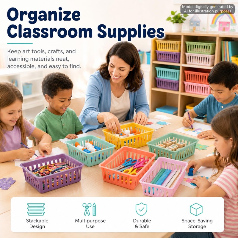 gisgfim 12 Pack Classroom Small Plastic Baskets for Organizing Mini