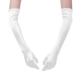 *daisysboutique* Long Party Gloves for Women 1920s 20s Satin Arm Sleeves Event Dress Costumes Opera Bridal Elbow Length (White, One Size)