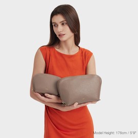 Kattee Leather Makeup Bag, Travel Cosmetic Bag Set, Toiletry bag Organizer for Women, 2-PACK, Khaki