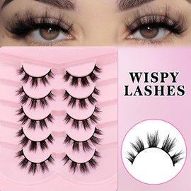 3D Falsche Wimpern Katzenauge, Flauschiges Volumen Curly Cat-Eye Künstliche Wimpern Natürlich Look, Wiederverwendbar Handgemacht Faux Mink Make-up-Wimpern 5 Paare Pack (FDH-16)