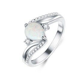 DOLIOX White Opal Engagement Rings for Women 925 Sterling Silver with Teardrop Synthetic Gemstones Dainty CZ Ring Jewelry for Promise Weddings Size 8