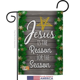 Jesus is the Reason for Season Garden Flag Set Mailbox Hanger Wintertime Nativity Three King Religious Holy Family Christian Small Decorative Gift Yard House Banner Made In USA 13 X 18.5