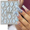 3 Sheets Embossed Flower Nail Stickers for Nail Art White