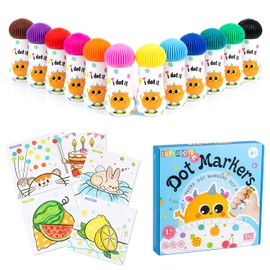Dot Markers - 12 Colores Marcadores Lavables para Niños con 12 Papeles para Dibujar, Sin Tóxicos y Fáciles de Agarrar, Ideal para Dibujar, Colorear y Aprendizaje Temprano (Exquisito)
