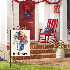 JIMOWANG Patriotic 4th of July Burlap Burlap Garden Flag Double Sided Outdoor Decorative Yard Flag 12"x18" Porch Patio Banner Flags