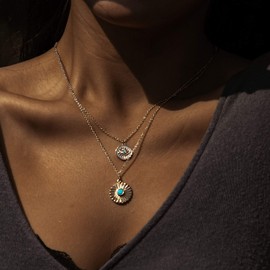 Mevecco Gold Dainty Evil Eye Necklace for Women 18K Gold Plated Cute Delicate Solitaire Cubic Zirconia Boho Protection Evil Eye Minimalist Simple Necklace Gift