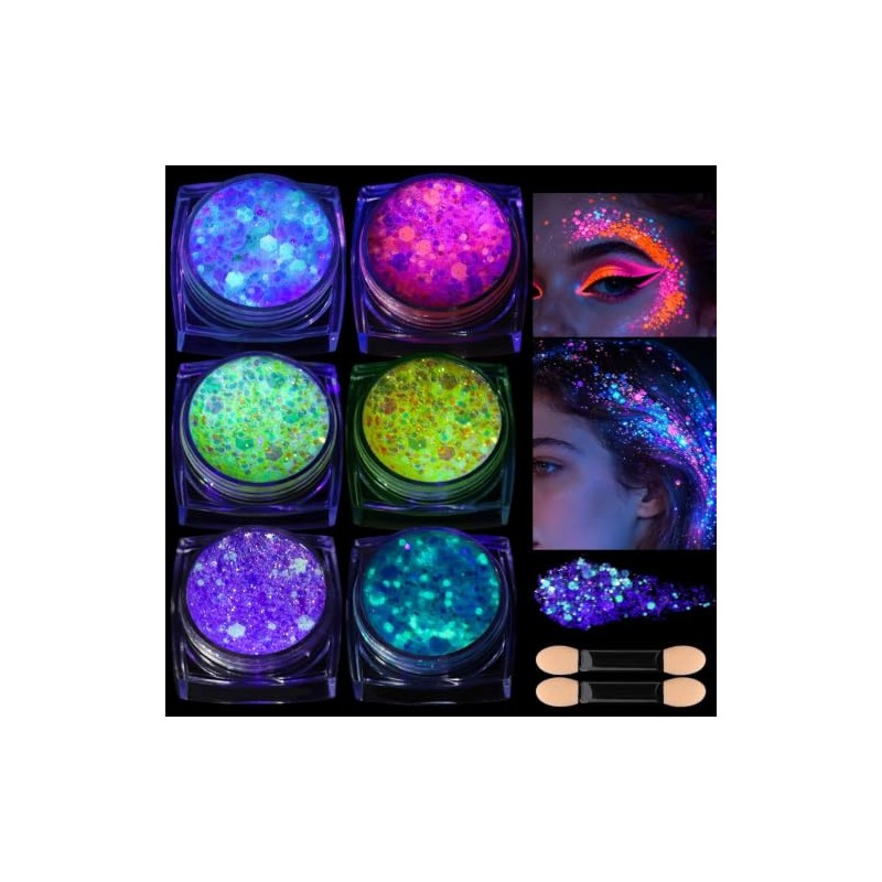 Gel de glitter fluorescente para rostro y cuerpo 6 colores