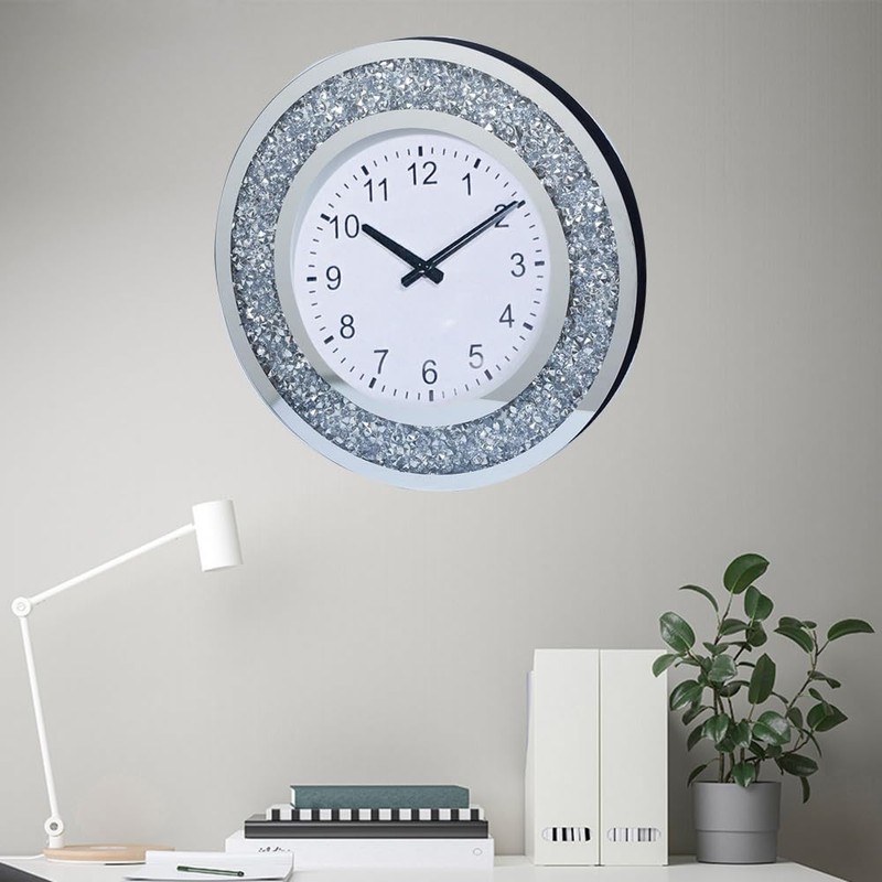 CUYOU Mirrored Large Wall Clock for Wall Decoration Silver Glass