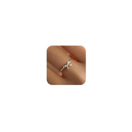 Bow Ring Mother Daughter Friendship Knot Rings 925 Sterling Silver Dainty Gold Bow Rings for Women 14K Gold Plated Bowknot Ring Promise Rings for Her Birthday Valentine's Day Mothers Day Gifts,