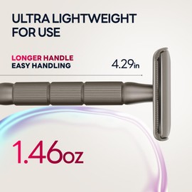 CAVEEM Double-Edge Safety Razor, Single-Blade Razors with 5 Stainless Steel Razor Blades for Men and Women, Reusable Metal Razor – Champagne Matt