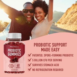 Adult Probiotic Gummies | 5 Billion CFU Adult Gummy Probiotics for Digestive Health & Immune Support* | Hardy Bacillus Subtilis Strain | Strawberry Flavor | Gluten-Free, Vegetarian | 60 Gummies