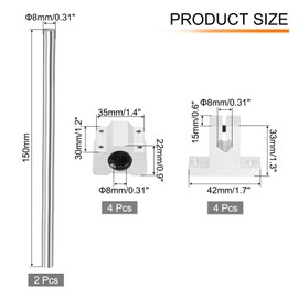 sourcing map 2 Pcs 8mm x 150mm Linear Motion Rail Shaft Slide Guide with 4 Pcs SCS8UU Bearings and 4 Pcs SK8 Rail Support Linear Motion Rod Shaft Guide Set for CNC Machine 3D Printer, Silver