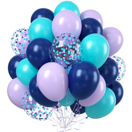 Purple and Blue Balloons, 60pcs 12 Inch Royal Blue Teal Macaron Purple Confetti Birthday Balloons for Kids Girl Fun Theme Birthday Beach-Inspired Party Supplies Baby Shower Party Decorations