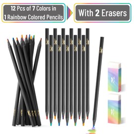 Mr. Pen- Rainbow Pencils, 12 pcs, 2 Pencil Erasers, 7 Color in 1 Rainbow Colored Pencil, Rainbow Pencils for Kids, Fun Pencils for Kids, Colored Pencils for Kids, Adult Colored Pencils
