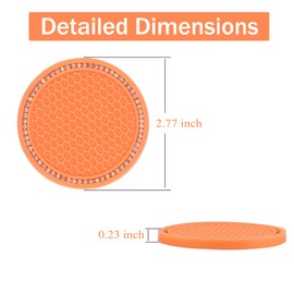 JUSTTOP Car Cup Holder Coaster, 2 Pack Universal Auto Anti Slip Cup Holder Insert Coaster, Bling Crystal Rhinestone Car Interior Accessories-Orange