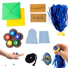 6pcs Korean Folk Game Set with Gong-gi,Reflex Challenge,Jebi Chagi,DDAKJI,Biseokchigi,Squid Gonggi Game,Korean Traditional Grasping Stones Jacks Games Gonggi Game Set for Kids Adults Family Travel