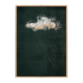 Made by Mika Ltd Emerald Green Canvas Effect Wall Art Decor with Sparkly White Cloud, Dramatic Maximalist Artwork Print (Emerald Cloud, A4-21x29.7cm, Unframed)