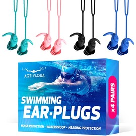 AqtivAqua Ear Plugs for Swimming – 4 Pairs (4 Colors) Soft Silicone Swimming Ear Plugs, Waterproof & Comfortable Secure Fit Swim Ear Plugs for Surfing,