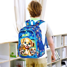 gxtvo 3PCS Kids Dog Backpack, 16" Boys Bookbag with Lunch Box, Water Resistant Elementary Prechool Toddler Shool Bag