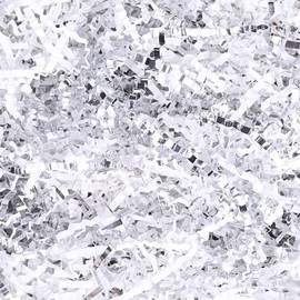MYJJTYS Crinkle Cut Paper Shred Filler for Gift Box Baskets (1LB),Shredded Paper for Gift Wrapping Easter Basket Grass,Crinkle Paper for Packing Box Filling Color Mixing (White & Silver)