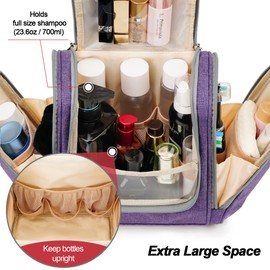 COOSKY Hanging Travel Toiletry Bag for Women and Men, 6 Organizer Compartments, Extra Large Toiletries Bag, Bathroom Cosmetic Bag, Water-resistant Makeup Bag, Holds Full-Size Shampoo, Purple