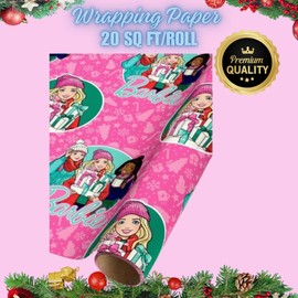 Ja'cor Princess Christmas Wrapping Paper 1 Roll 20 Sq Ft, Hot Pink Gift Wrap for Birthday Holiday Thanksgiving Presents Party Supplies Bundle with 1 Mini Wrapping Paper Cutter