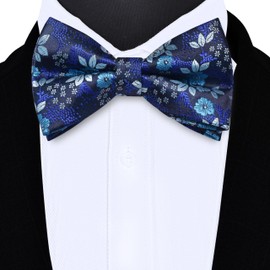 GUSLESON Blue Bow Tie for Men Pre-Tied Purple Grey Floral Bowties for Wedding Party (0491-12)