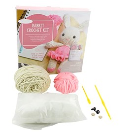 Beginner Crochet Kit - Rabbit Crochet Kit for Beginners, Amigurumi Kit for Kids and Adults, DIY Knitting Kit Include Crochet Yarn, Hook, Needles and Stuffing Fibre (10.6 in)