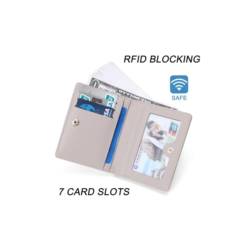 portafolios pequeña para mujer, con bloqueo RFID, bolsillo doble, delgada,