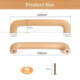 SWAWIS 4 x 128mm Wooden Cabinet Drawer Handles with Screws for Drawer Cabinet Furniture