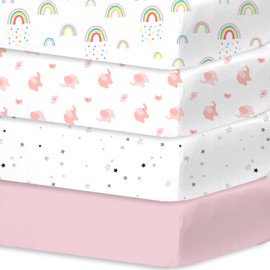 Little Grape Land Cot Sheets Fitted 70cm x 140cm, 4 Pack Baby Fitted Sheets for Boys Girl, Universal Fitting Cots and Beds, Ultra Soft Breathable Baby Crib Sheets, Rainbow