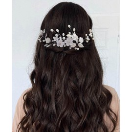 Unicra Bridal Flower Design Silver Crystal Headpiece Pearl Bridal Hair Accessories for Women